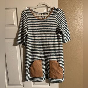 Postmark from Anthropologie Sapony Striped Tunic Faux Leather Pockets Size M
